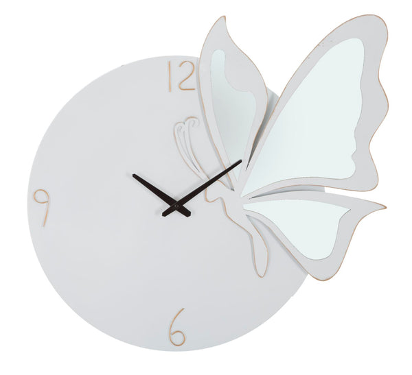 sconto Glam White Butterfly Clock 66x4,5x64 cm aus MDF-Eisen und weißem Spiegel
