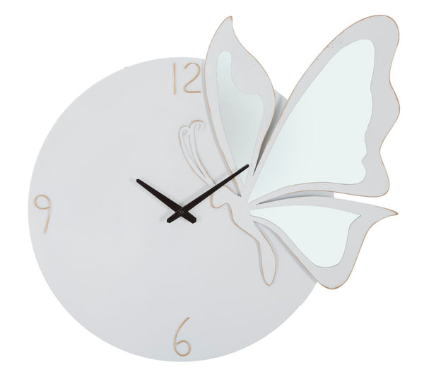 Glam White Butterfly Clock 66x4,5x64 cm aus MDF-Eisen und weißem Spiegel online