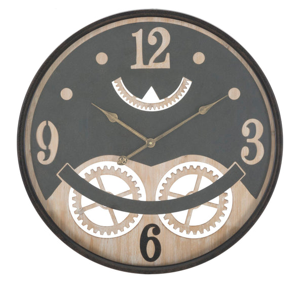 Uhr xxx Ø67x6,5 cm aus MDF-Eisen und schwarzem und braunem Glas acquista