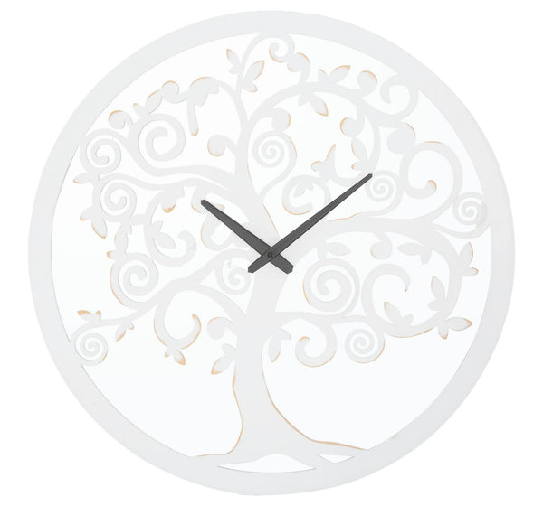 White Tree Wanduhr Ø55x4,5 cm aus MDF-Eisen und weißem Spiegel prezzo