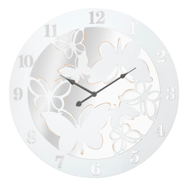 Butterfly White Wanduhr Ø55x4,5 cm aus MDF-Eisen und weißem Spiegel acquista