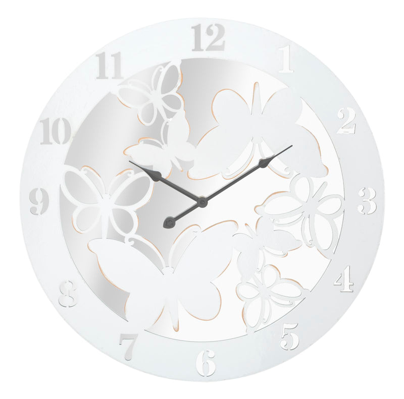 Orologio da Muro Bianco Butterfly Ø55x4,5 cm in Ferro MDF e Specchio Bianco-1