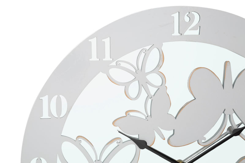Orologio da Muro Bianco Butterfly Ø55x4,5 cm in Ferro MDF e Specchio Bianco-2