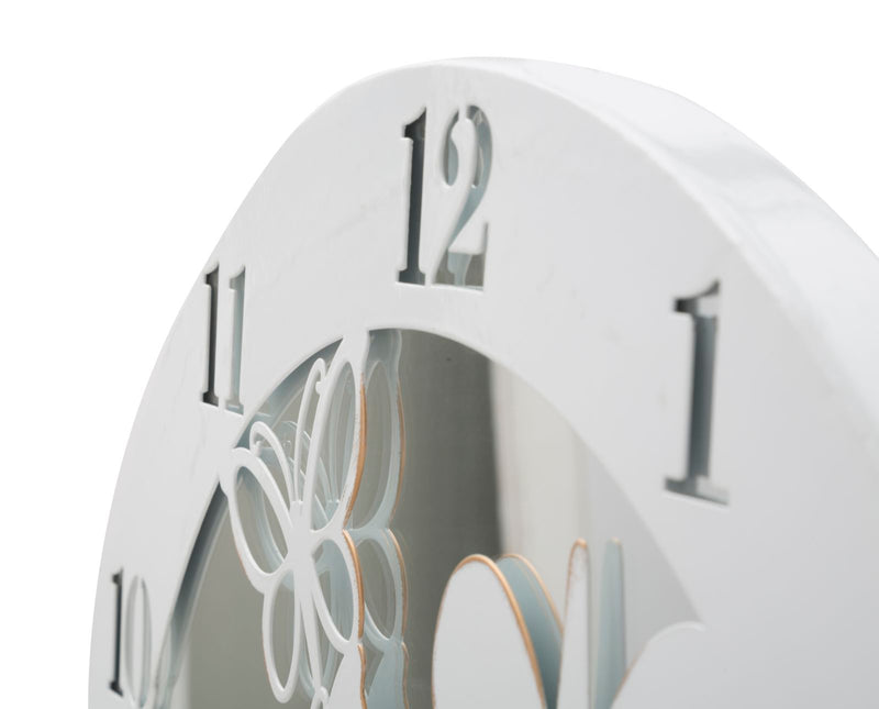 Orologio da Muro Bianco Butterfly Ø55x4,5 cm in Ferro MDF e Specchio Bianco-4