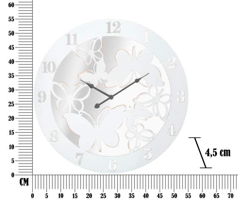 Orologio da Muro Bianco Butterfly Ø55x4,5 cm in Ferro MDF e Specchio Bianco-6