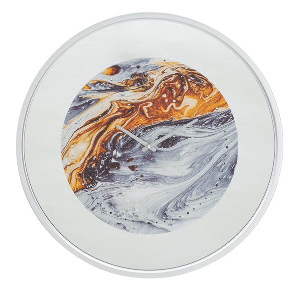 Spiegelgraue Wanduhr Ø60x5 cm aus MDF-Eisen und mehrfarbigem Glas sconto