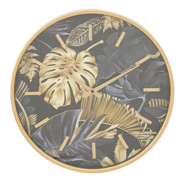 Palm Ø40x6 cm Wanduhr aus MDF-Eisen und Glas in Gold und Schwarz sconto