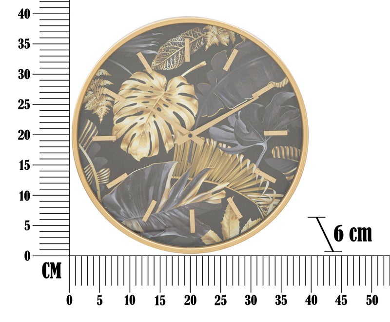 Orologio da Muro Palm Ø40x6 cm in Ferro MDF e Vetro Oro e Nero-6