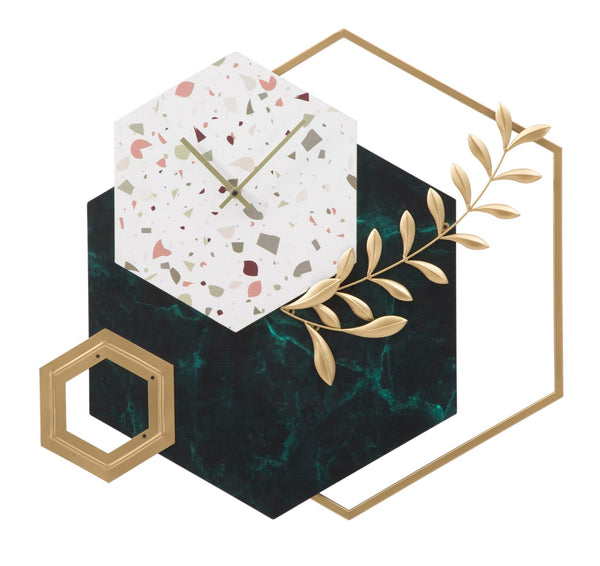 Sechseckige Wanduhr 62x4,5x62 cm aus Eisen und mehrfarbigem MDF acquista