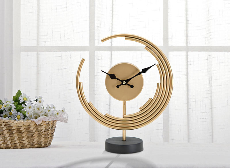 Orologio da Tavolo Moon 25x10x30 cm in Ferro Oro e Nero-5