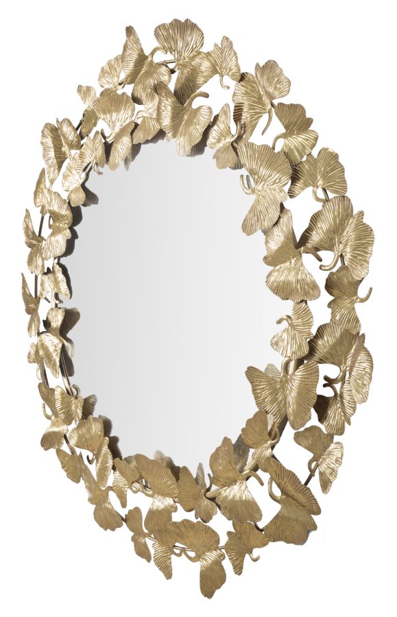 Specchio Foglie Round Ø87x2,5 cm in Ferro e MDF Oro-3