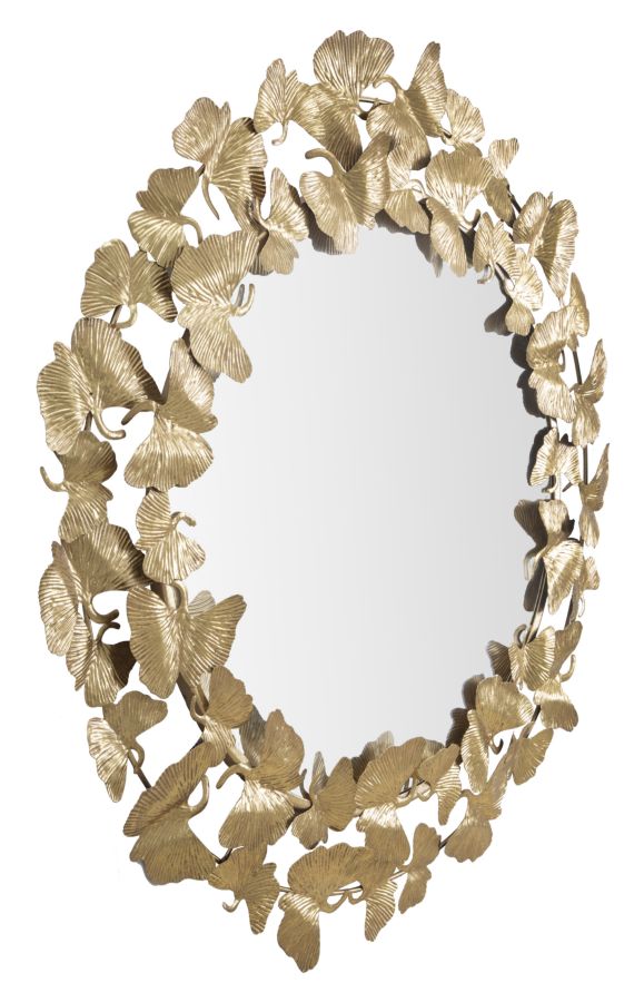 Specchio Foglie Round Ø87x2,5 cm in Ferro e MDF Oro-5