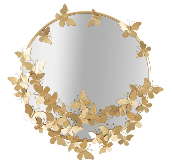 sconto Runder Schmetterlingsspiegel 74x4x75 cm aus MDF in Eisen und Gold