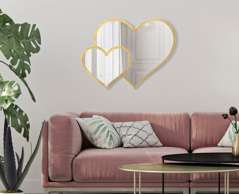 Specchio Glam Double Heart 65x2x50 cm in Ferro Specchio e MDF Oro-5