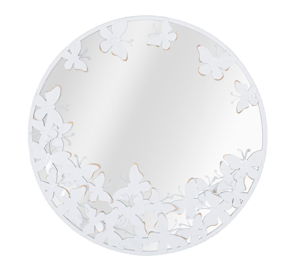 Weißer runder Schmetterlingsspiegel 62,5 x 2,3 cm aus Spiegeleisen und weiß-goldenem MDF prezzo