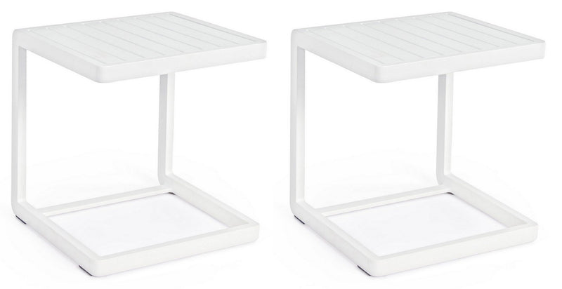 Set 2 Tavolini da Salotto 40x40x45 cm in Alluminio Konnor Bianco-1