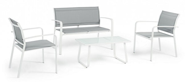 sconto Gartengarnitur Sofa 2 Sessel und Couchtisch Arent Weiß aus Metall