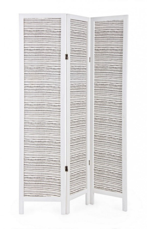 sconto Paravent 3 Türen Muster Weiß 120x170 in Holz