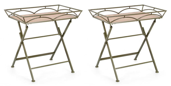 Set 2 Tavolini da Soggiorno 63x40x60 cm in Acciaio Guenda Verde Scuro online