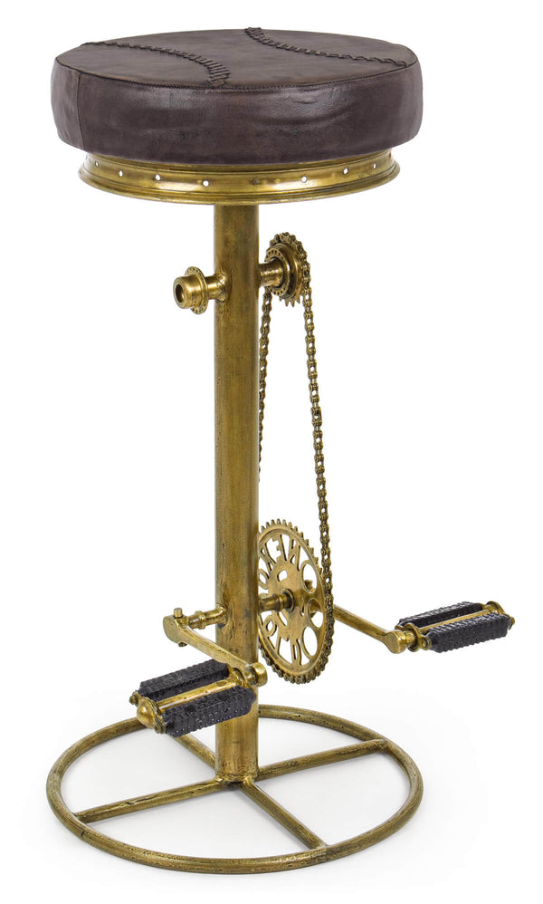 sconto Barhocker H80 cm aus Stahl Sitz aus echtem Leder Cycle Gold