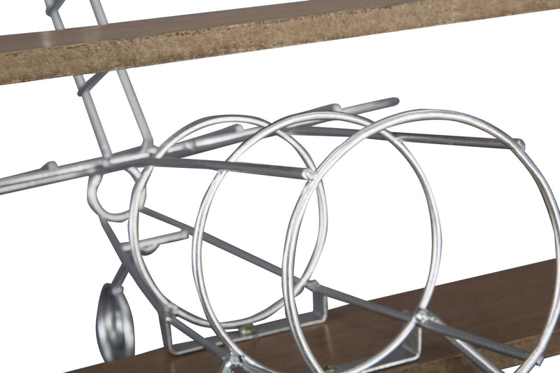 Porta Bottiglie Singolo Aviator 67,7x38x22 cm Legno e Ferro Argento e Marrone-4