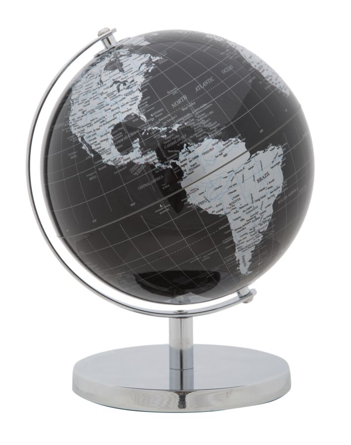Mappamondo Nero Ø20x28 cm Plastica e Ferro Nero e Argento-2