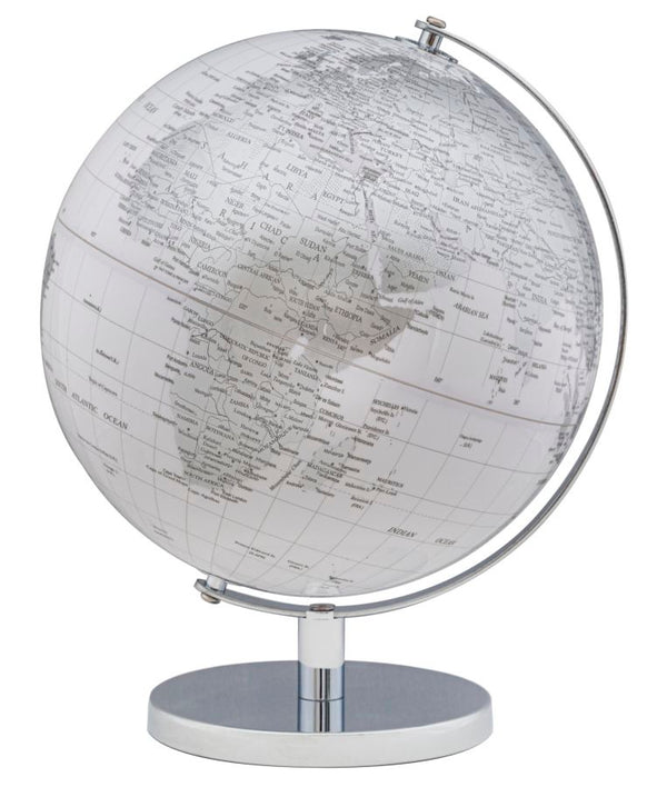 online Weißer Globus Ø25x34 cm aus Eisen und weißem und silbernem Kunststoff