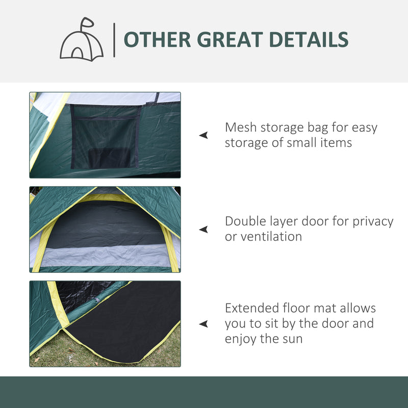 Tenda da Campeggio Automatica per 2 Persone con Tasche Interne e Tappetino 205x195x135 cm  Verde-6