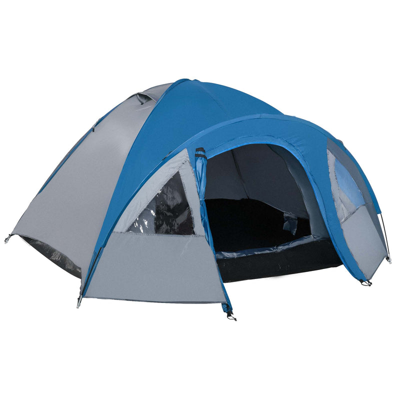 Tenda da Campeggio 4 Posti con Tasche e Gancio 3x2,50x1,30m in Poliestere e Fibra di Vetro Blu-9