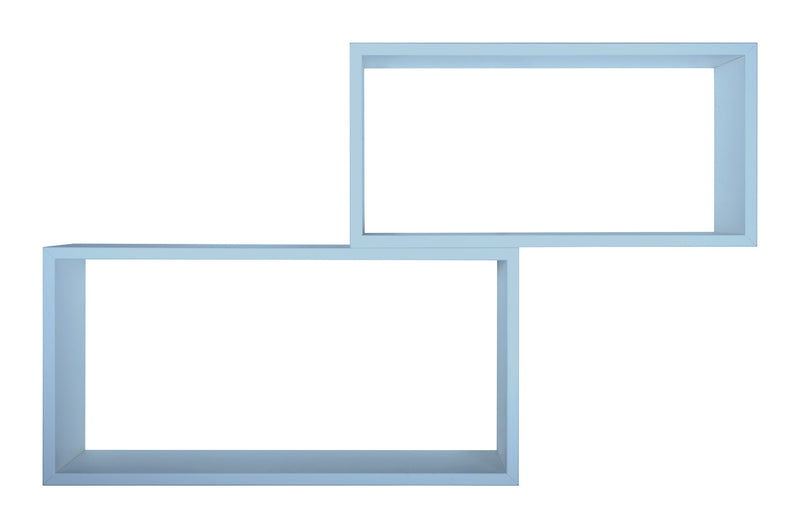 Set 2 Mensole Cubo da Parete Rettangolare in Fibra di Legno Bislungo Blu Baltico-3