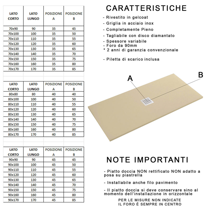 Piatto Doccia in Pietra Bonussi Ardesia Stone Central Bianco Varie Misure-3