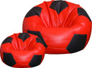 Poltrona a Sacco Pouf Ø100 cm in Similpelle con Poggiapiedi Baselli Pallone da Calcio Rosso e Nero-1