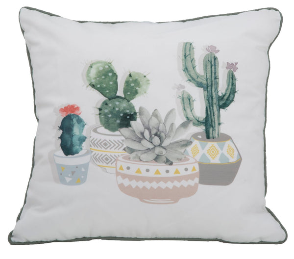 Cactus Kissen 45x45 cm aus weißem und grünem Polyester sconto