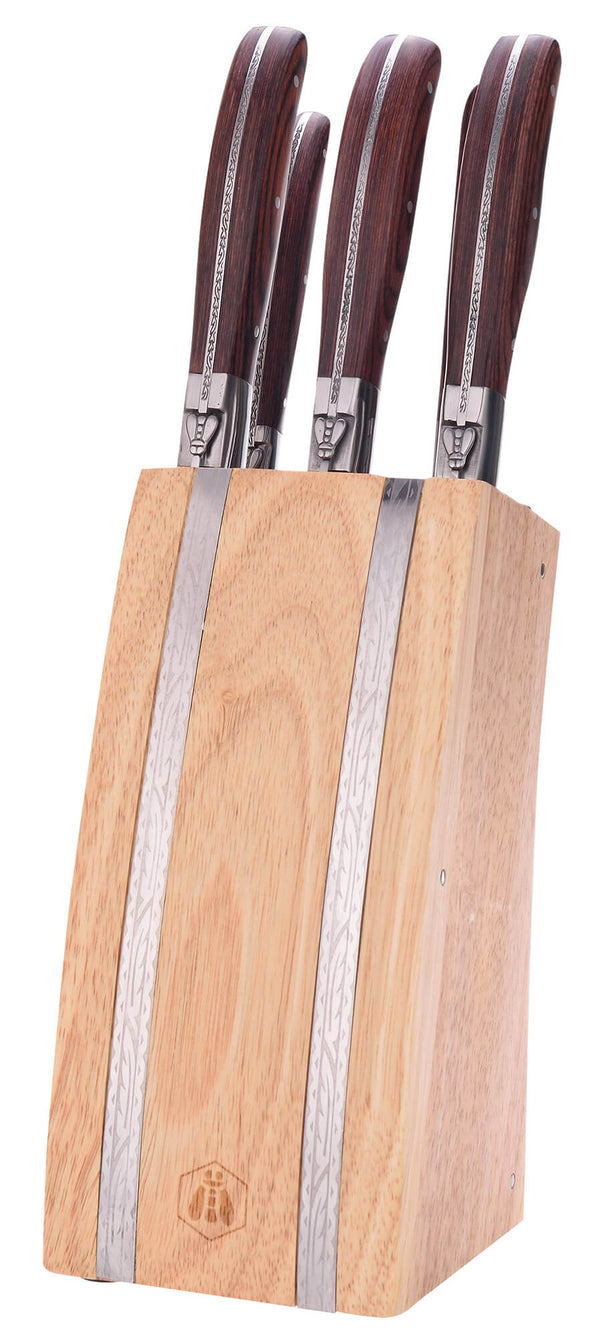 Holzblock mit 3 Messern 1 Gabel 1 Wetzstahl Holzgriff sconto