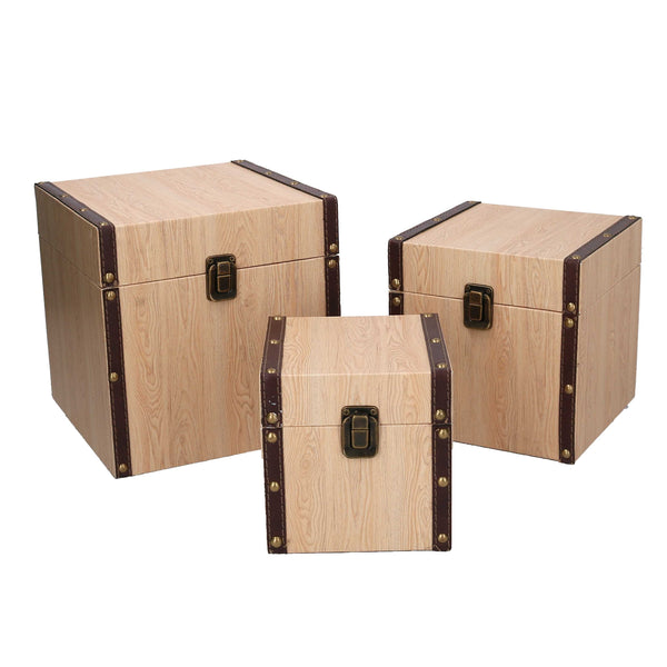 Set mit 3 Boxen aus Kunstleder mit quadratischer Holzoptik prezzo