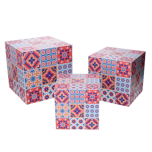Set mit 3 Boxen aus mehrfarbig gemustertem Kunstleder acquista