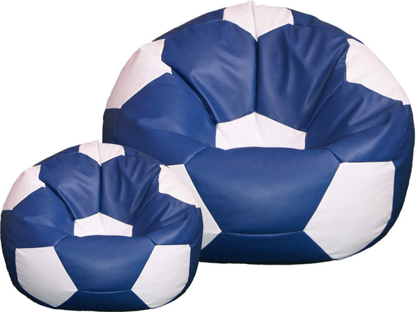 online Bean Bag Hocker Ø100 cm aus Kunstleder mit Fußstütze Baselli Blau und Weißer Fußball