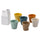 Set mit 6 mehrfarbigen, zerknitterten Kaffeetassen mit weißem Kaleidos-Steinzeug-Milchkännchen
