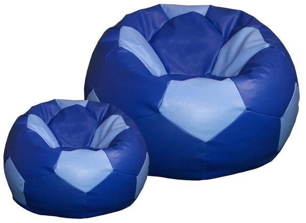 sconto Bean Bag Hocker Ø100 cm aus Kunstleder mit Fußstütze Baselli Blue und Light Blue Soccer Ball