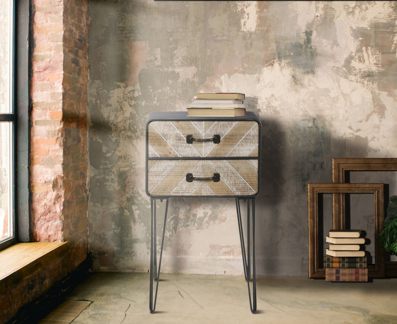 Mobiletto 2 Cassetti Oklahoma 41x34,5x70 cm in Ferro e MDF Marrone e Nero-7