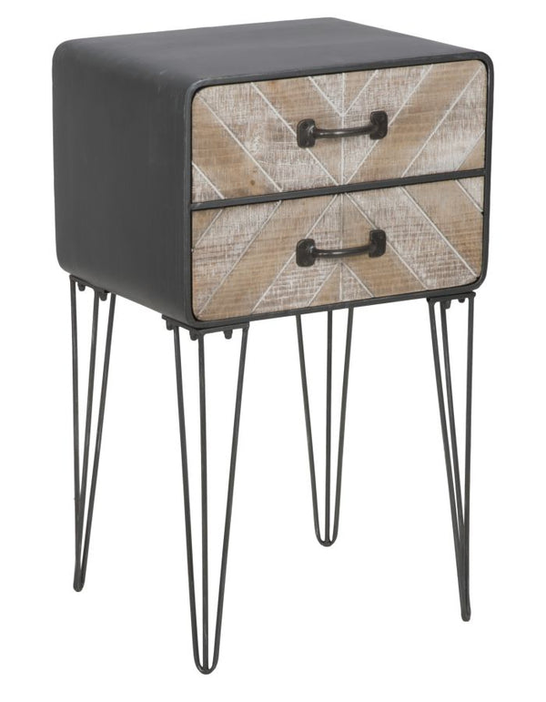 sconto Oklahoma Cabinet 2 Schubladen 41 x 34,5 x 70 cm in Eisen und braunem und schwarzem MDF