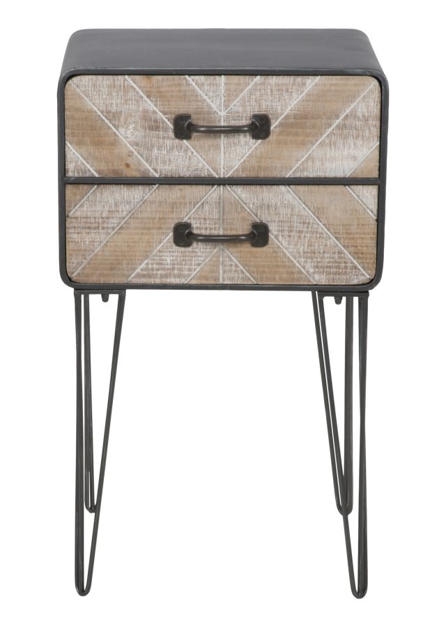 Mobiletto 2 Cassetti Oklahoma 41x34,5x70 cm in Ferro e MDF Marrone e Nero-2