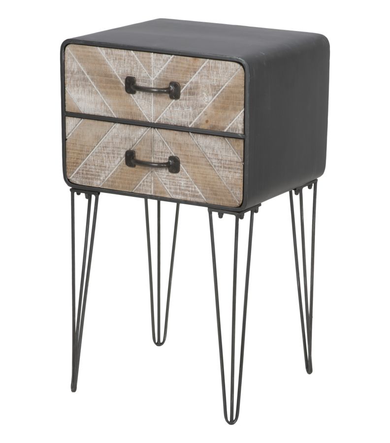 Mobiletto 2 Cassetti Oklahoma 41x34,5x70 cm in Ferro e MDF Marrone e Nero-6