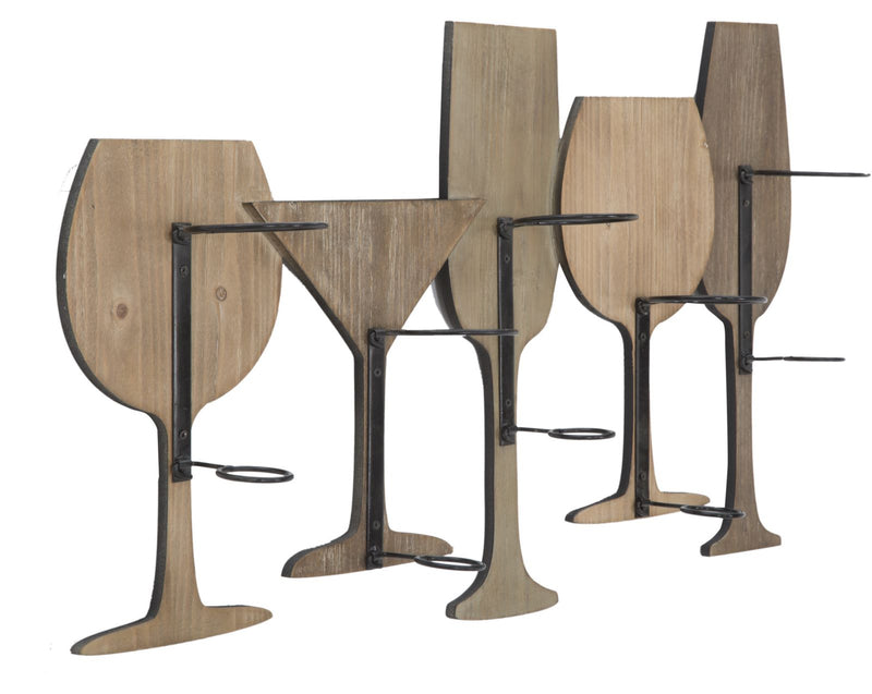 Porta Bottiglie da Muro Glass 71x12,5x41,5 cm in Ferro e MDF Marrone e Nero-3