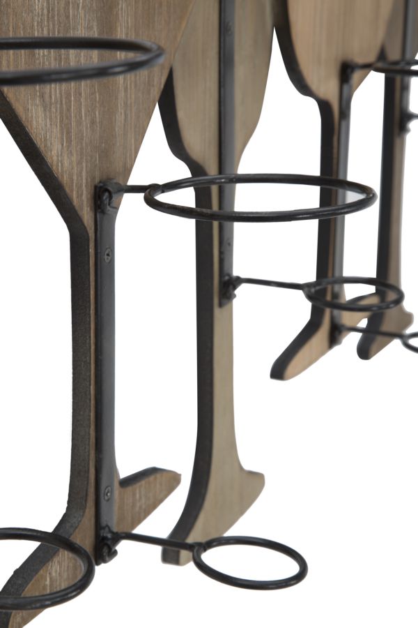 Porta Bottiglie da Muro Glass 71x12,5x41,5 cm in Ferro e MDF Marrone e Nero-6