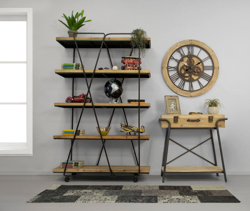 Libreria Trox 119,5x44x187 cm Legno di Abete e MDF e FERRO Marrone e Grigio-6