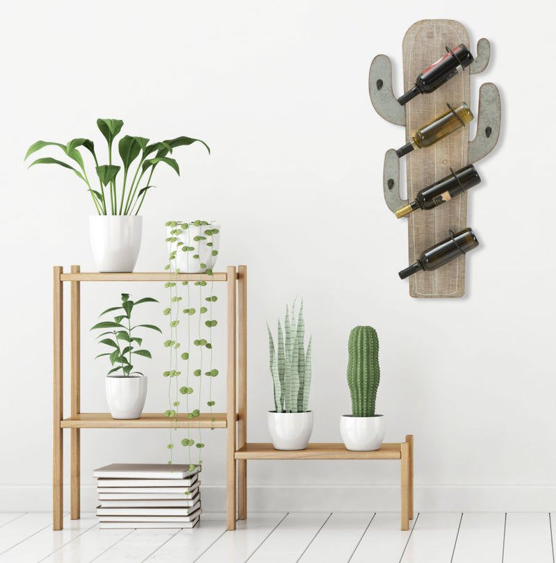 Porta Bottiglie da Muro Cactus 46x12x96 cm in Ferro e MDF-10