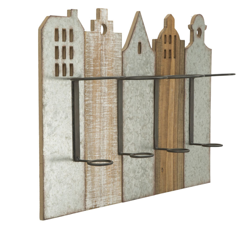 Porta Bottiglie da Muro City 60x12x40 cm in Ferro e MDF-2