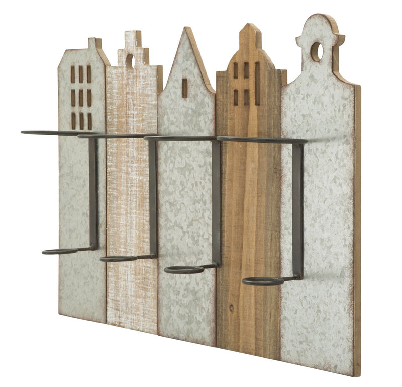 Porta Bottiglie da Muro City 60x12x40 cm in Ferro e MDF-3