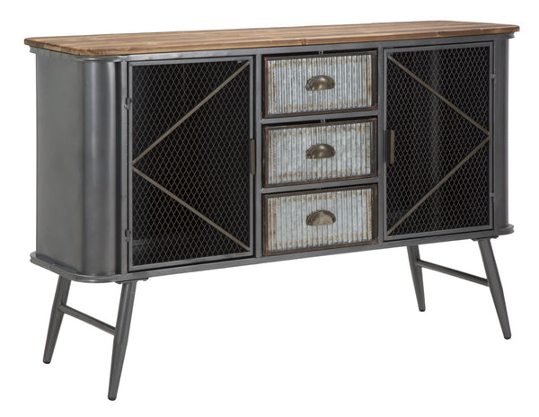 Schrank Illinois 120 x 35 x 77 cm in Eisen und Grau und Grauem und natürlichem Tannenholz online